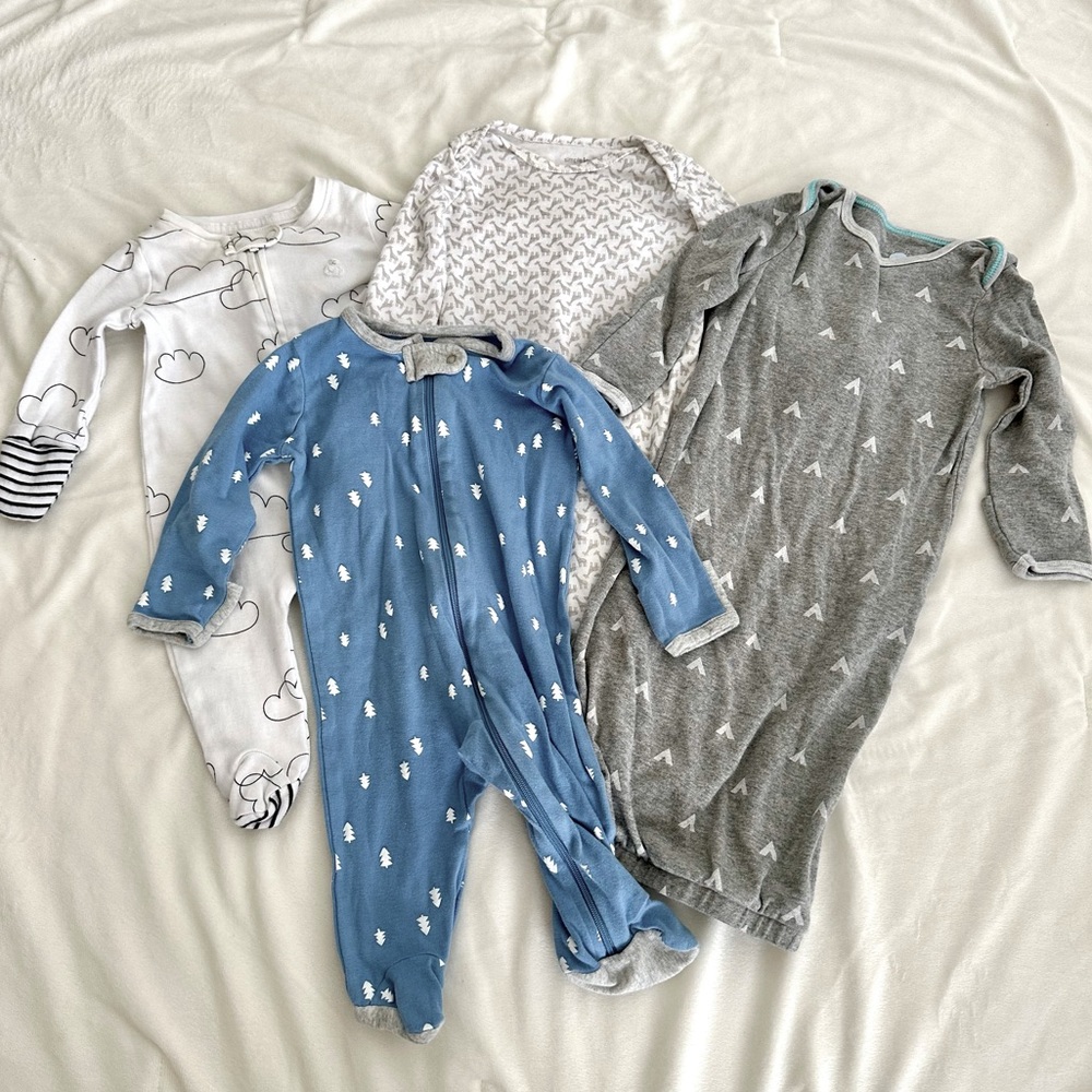 0-3m neutral, baby boy sleeper, gowns, pajamas